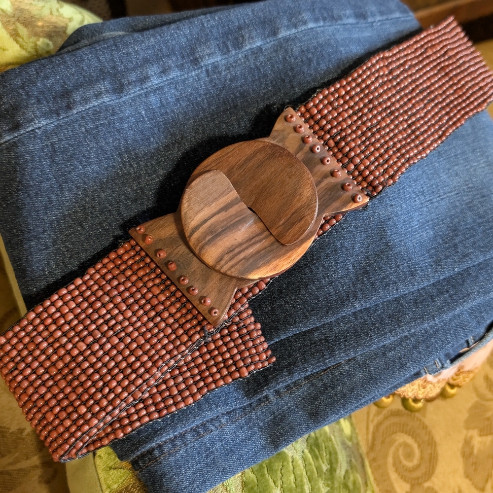 Boho Beaded Belt with Wooden Buckle